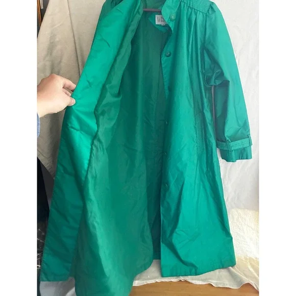 Windsor Bay Vintage Emerald Green Raincoat Long Trench Coat Womens Size 10 - Picture 13 of 16